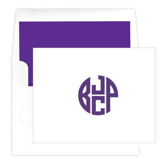 4 Initial Monogram Folded Note Cards - Raised Ink